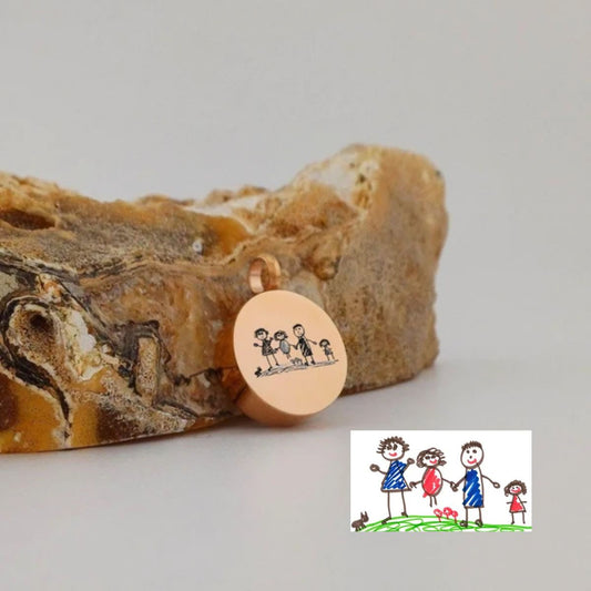 eigen kindertekening ashanger rond rosegoudkleurig